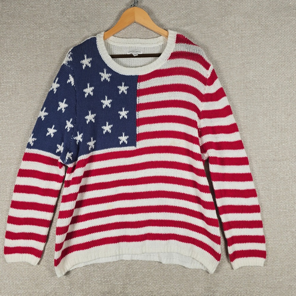 Grayson Threads Womens XXL American Flag Knit Sweater Red White Blue Patriotic